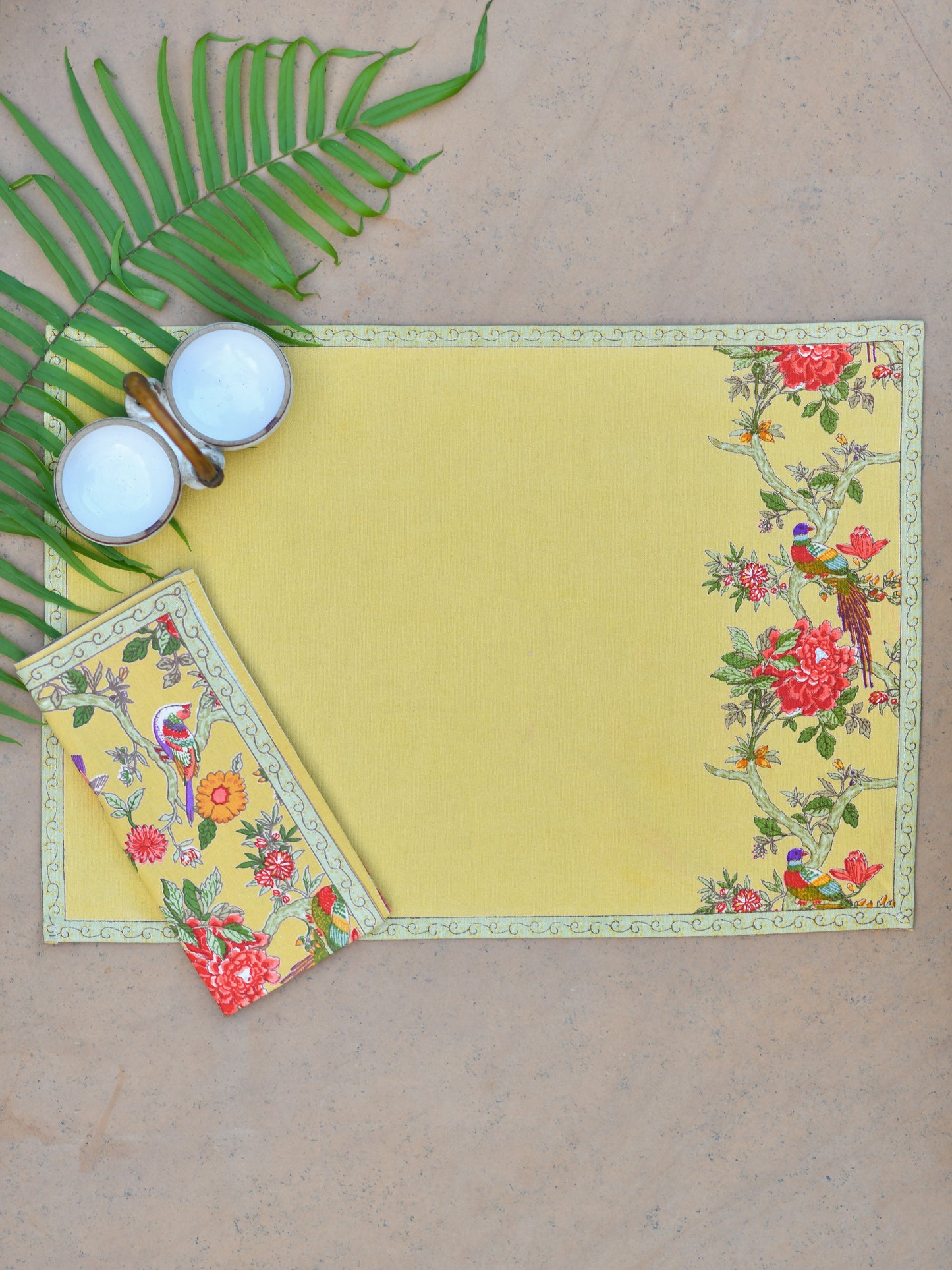 Printed Placemat Set of 2  : Bird Yellow Canvas