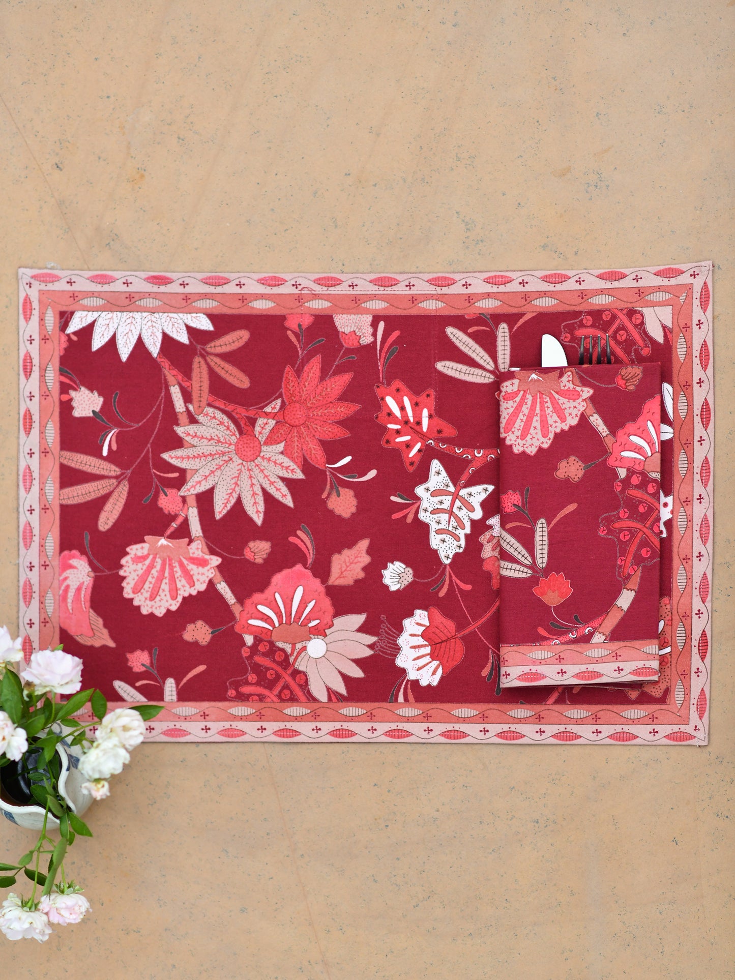 Printed Placemat Set of 2 :Chandini Madder