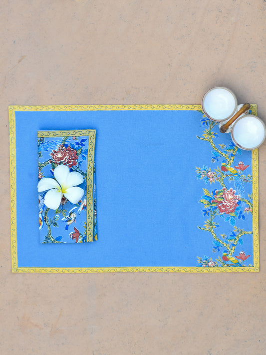Printed Placemat Set of 2: Bird Blue Canvas