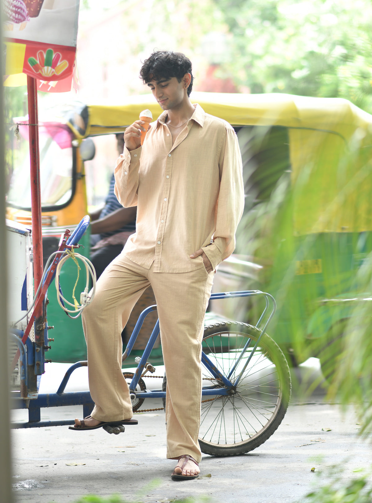 Mens House Pant :  Solid  Ivory Textured