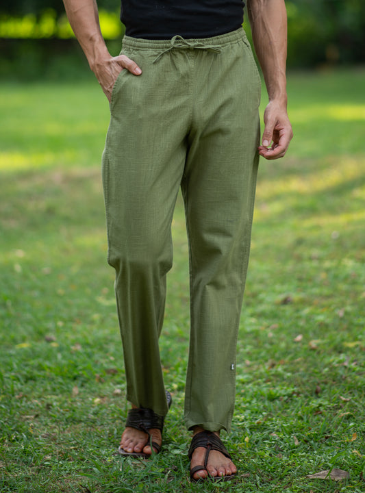 Mens House Pant : Solid Olive Textured
