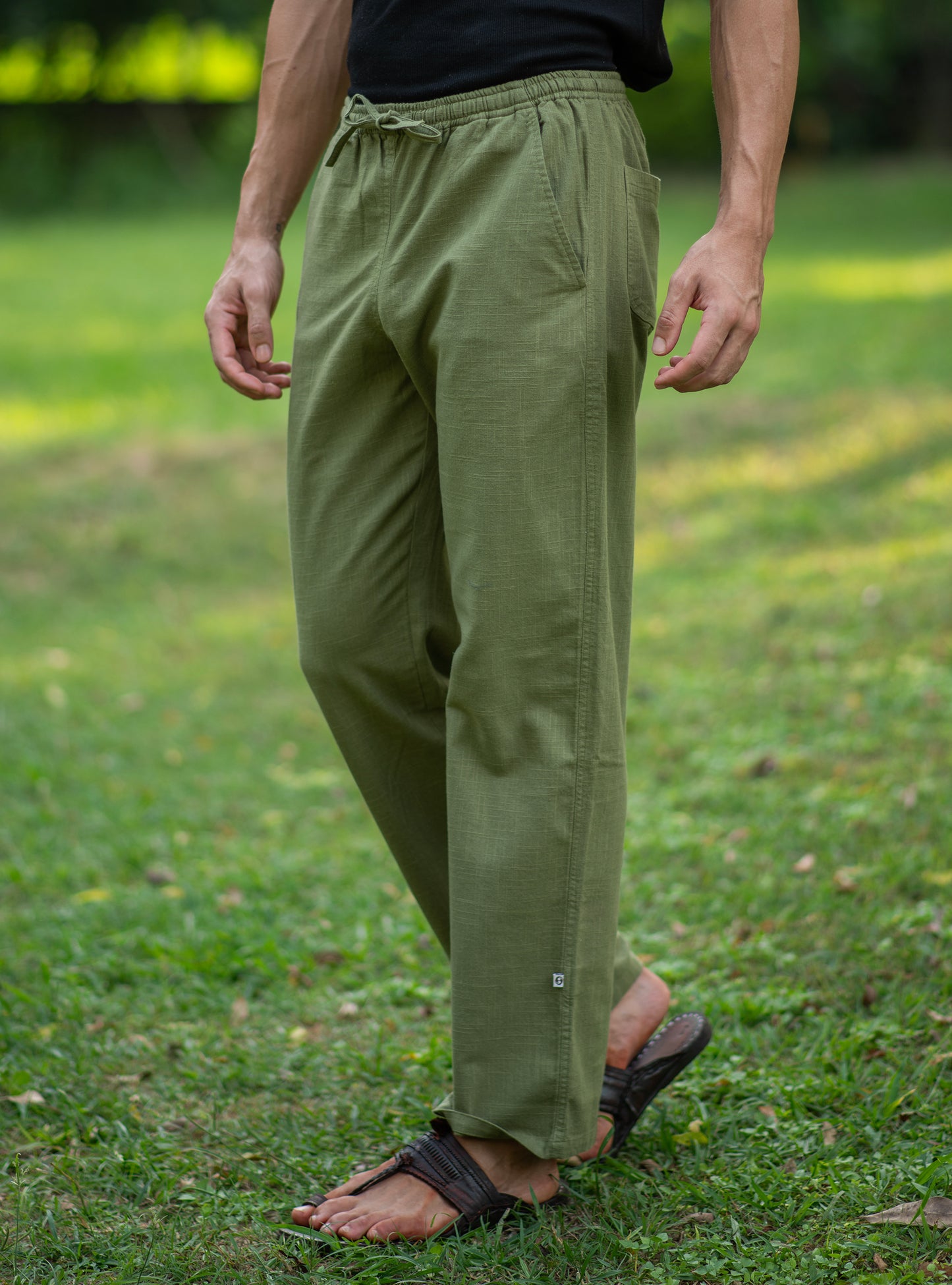 Mens House Pant : Solid Olive Textured
