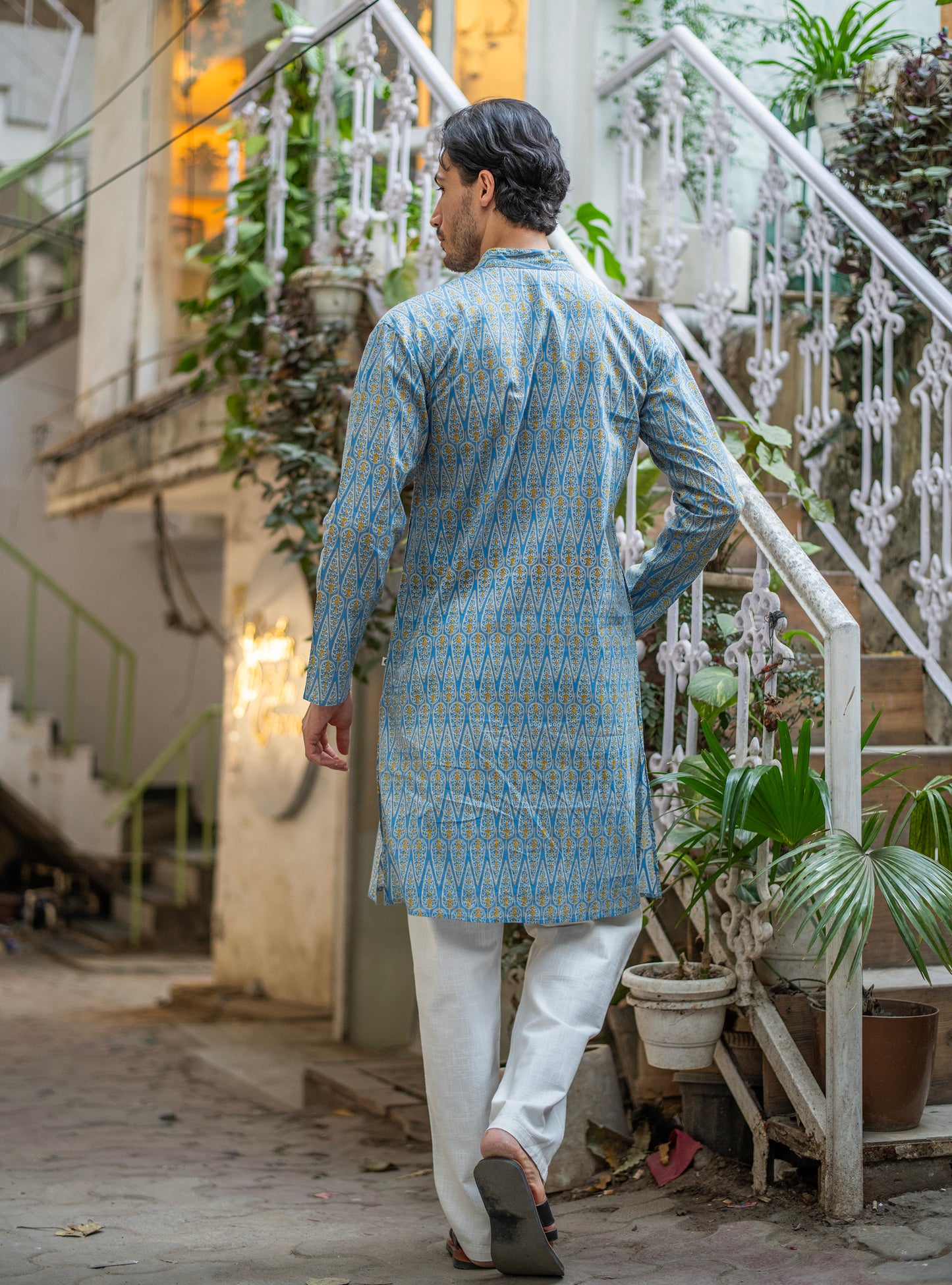 Mens Kurta Long  : Ali Boota Blue
