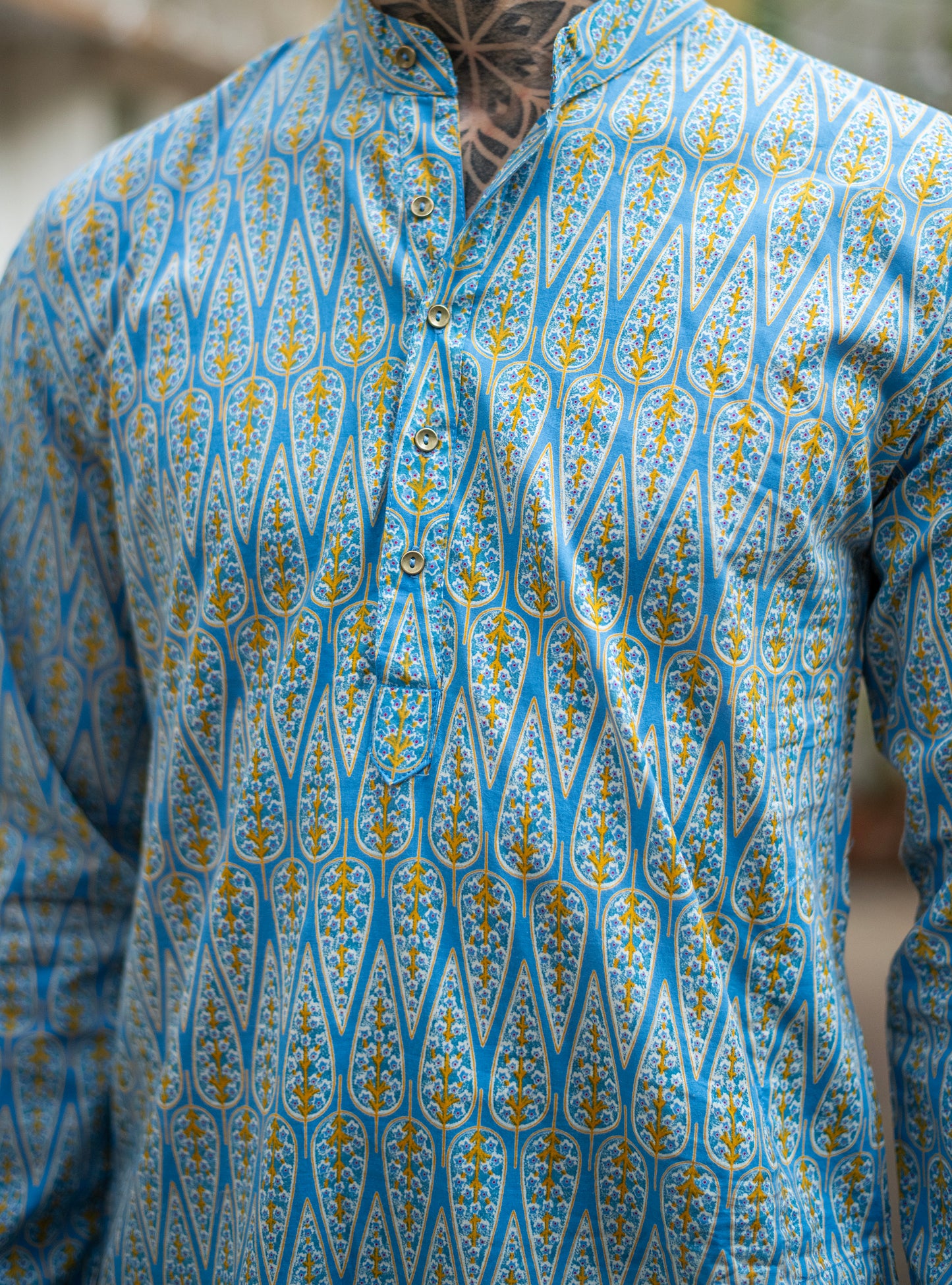 Mens Kurta Long  : Ali Boota Blue