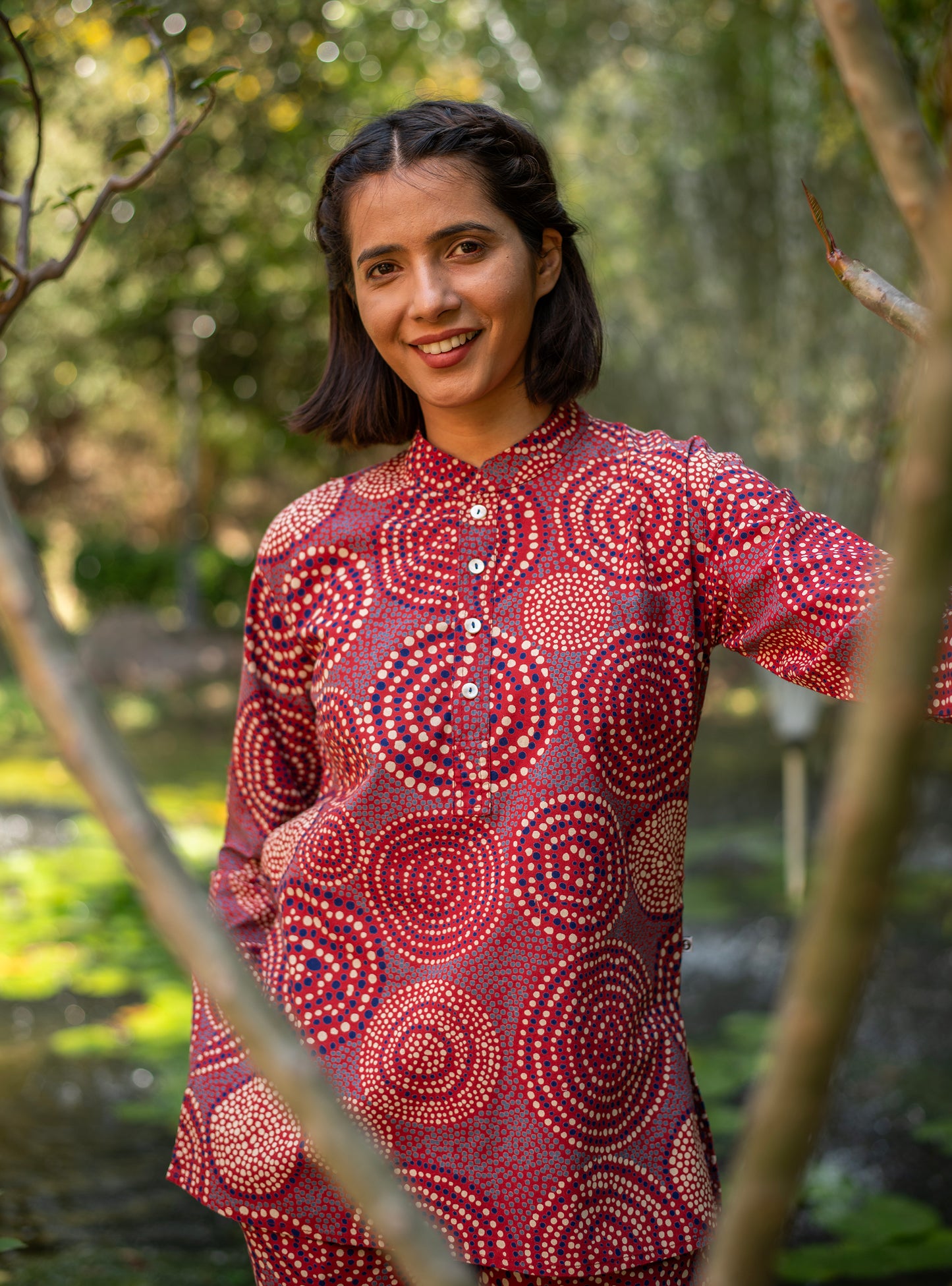 Unisex Kurti  : B Dots Red