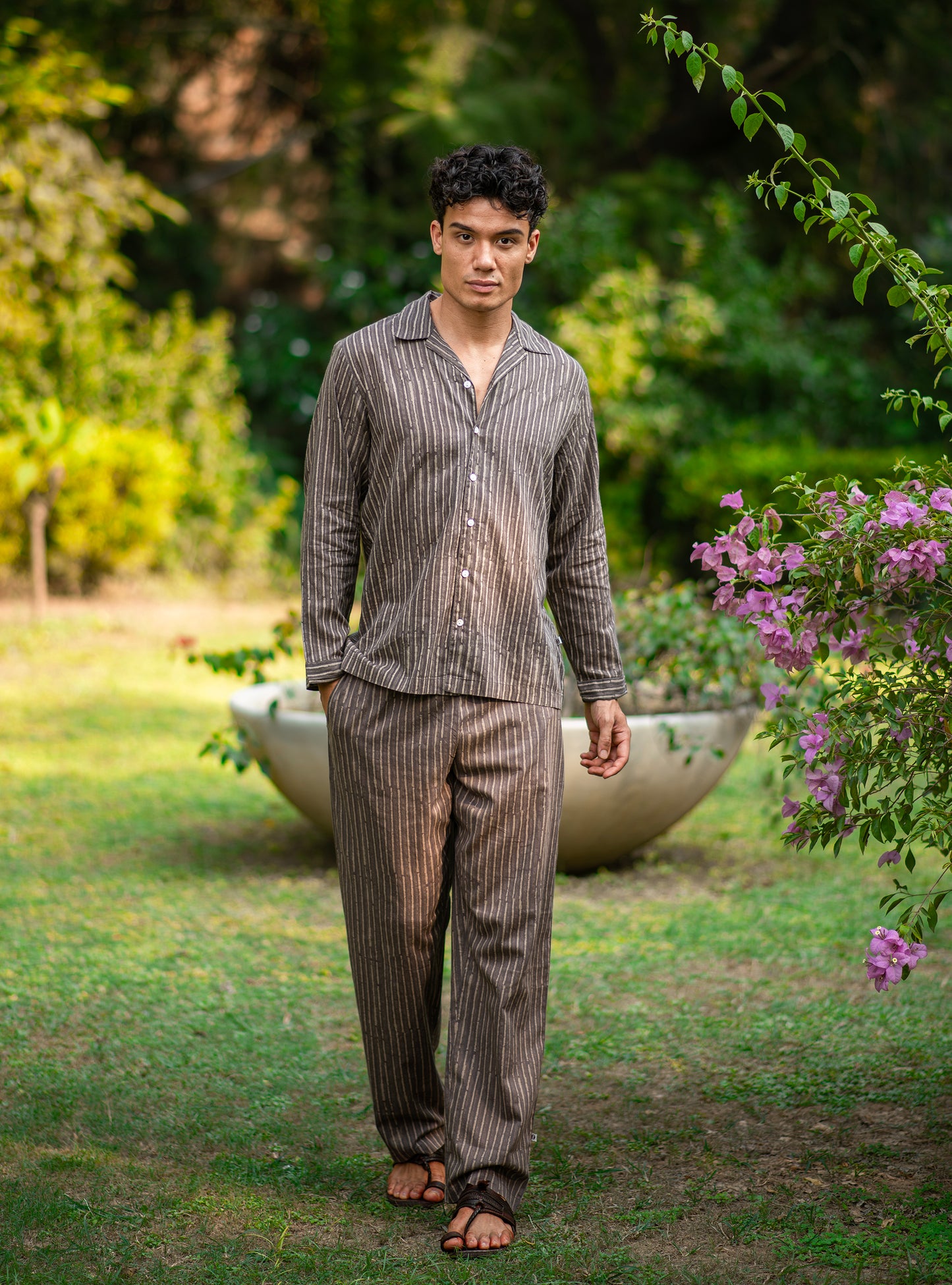 Mens Pj Set  : Stripes Brown