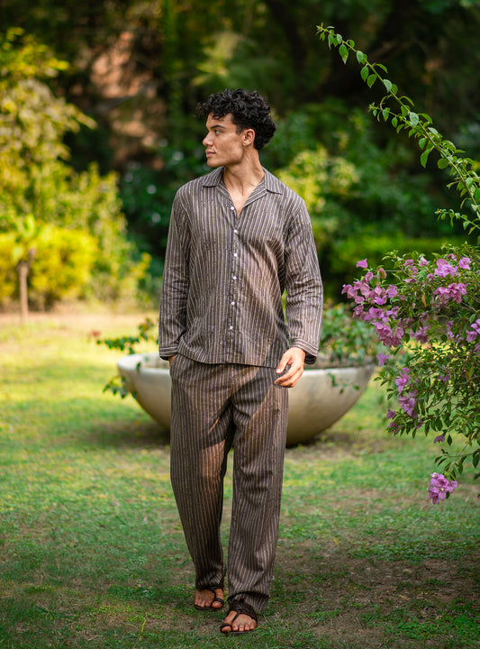 Mens Pj Set  : Stripes Brown