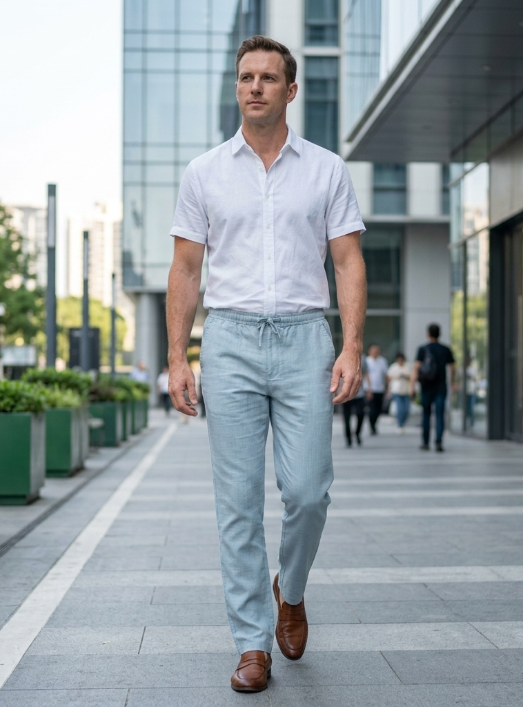 Mens House Pant :  Solid  Celeste Textured