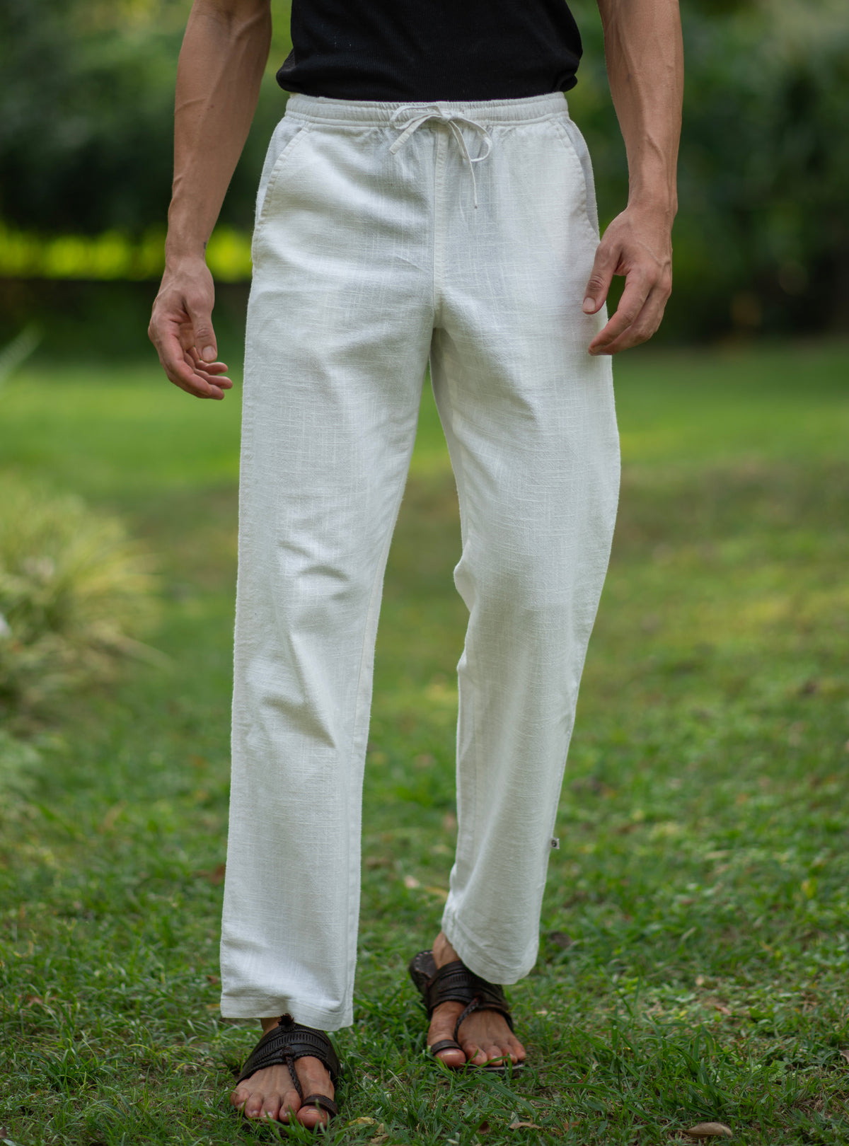 Mens House Pant : Solid White Textured