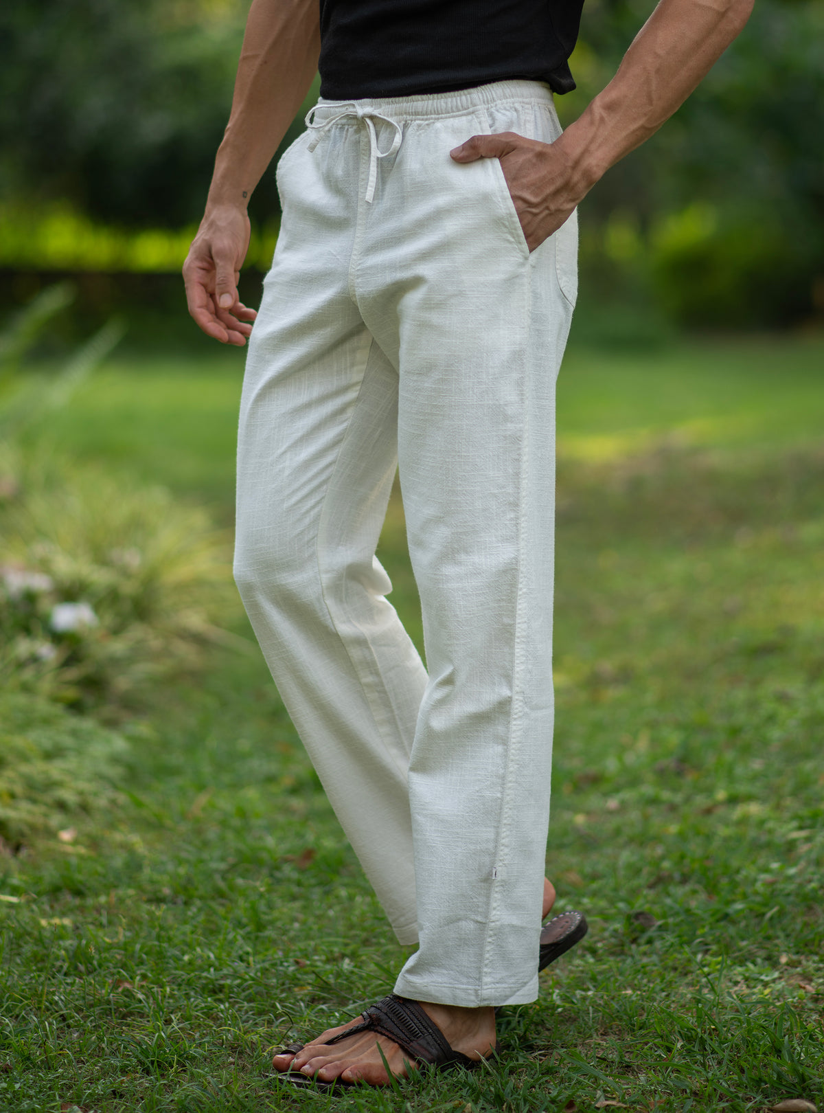 Mens House Pant : Solid White Textured