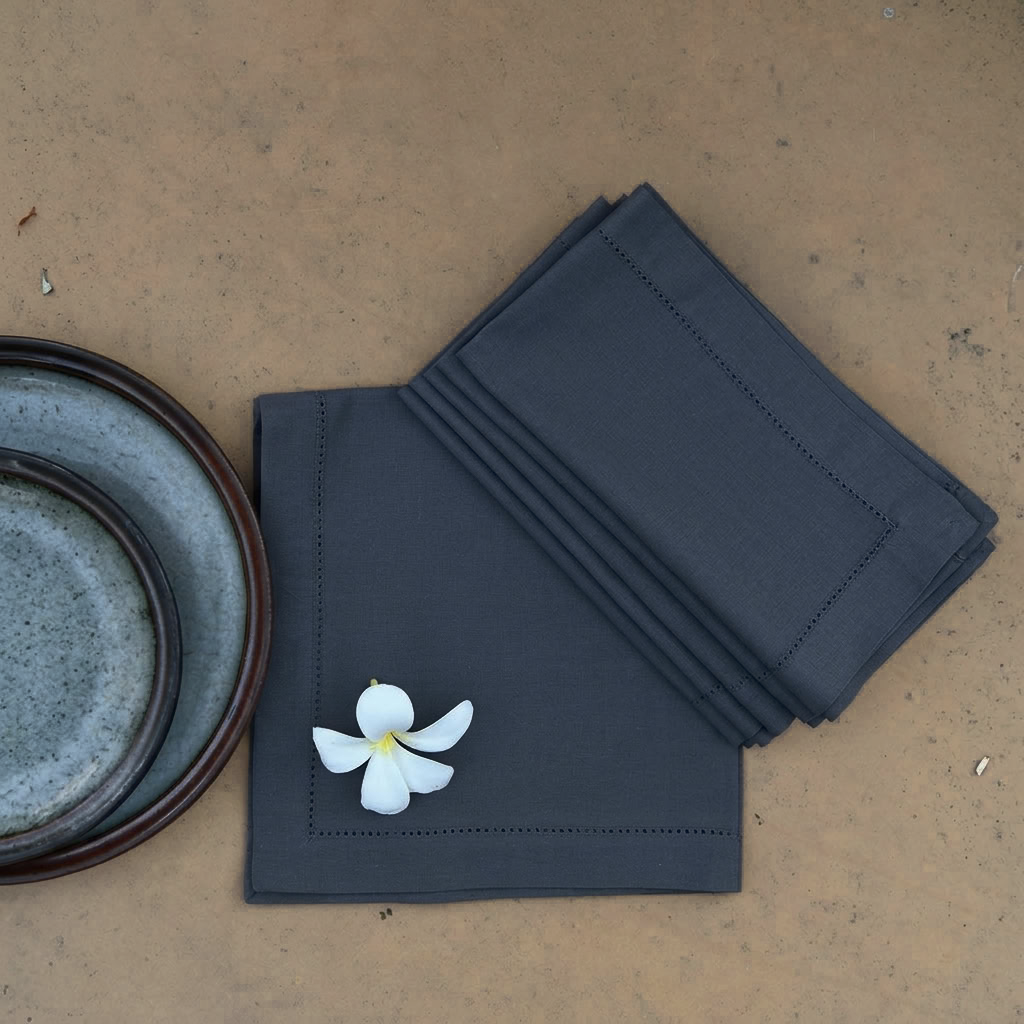 Solid Napkin Set of 2 Beading : Navy Sheeting