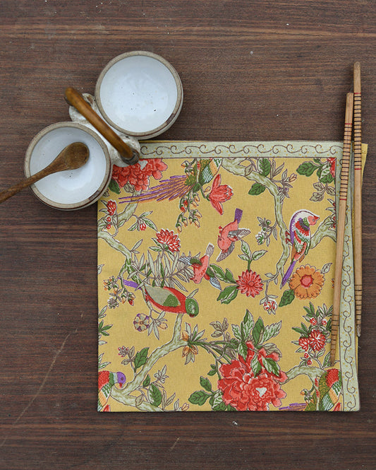 Printed Cocktail Napkin Set of 2 :  Bird  Yellow | Sheeting