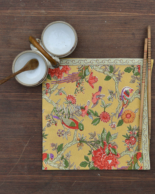 Printed Cocktail Napkin Set of 2 Bird : Yellow Sheeting