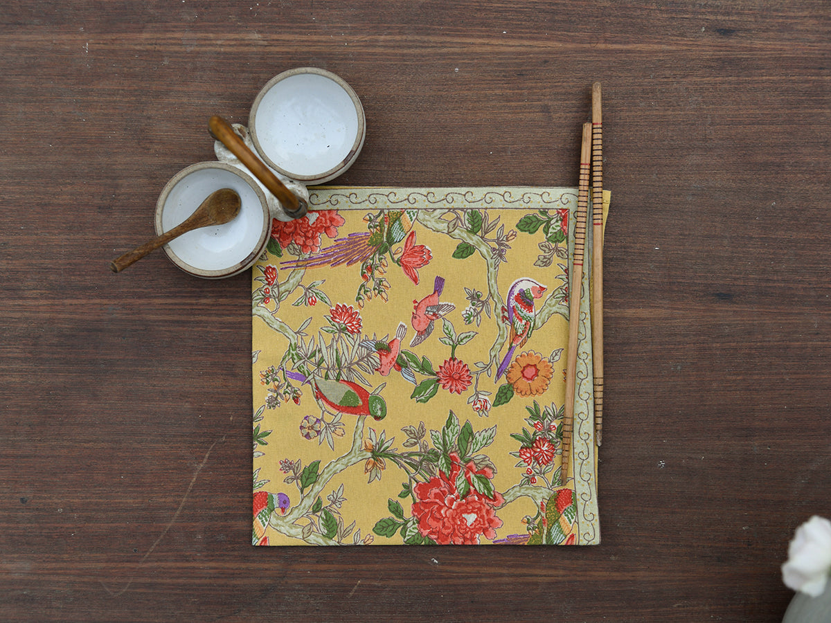 Printed Napkin Set of 2 : Bird Yellow Sheeting