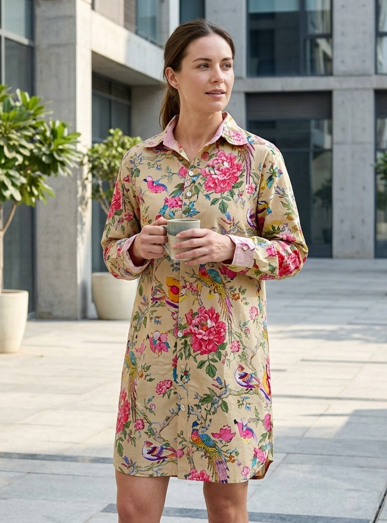 Night Shirt  : Bird Lime Voile