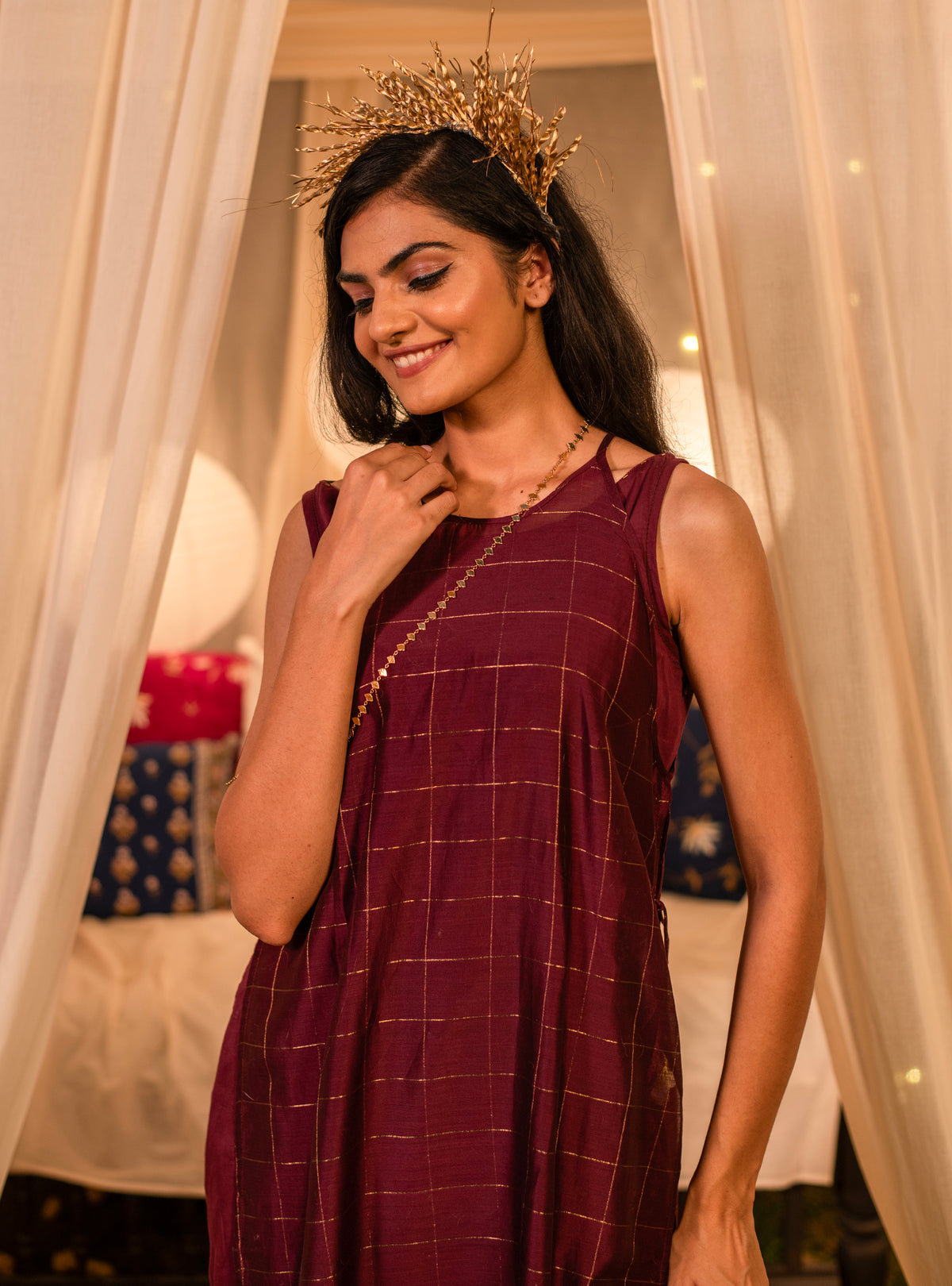 Over Dress :  Burgandy Maheshwari