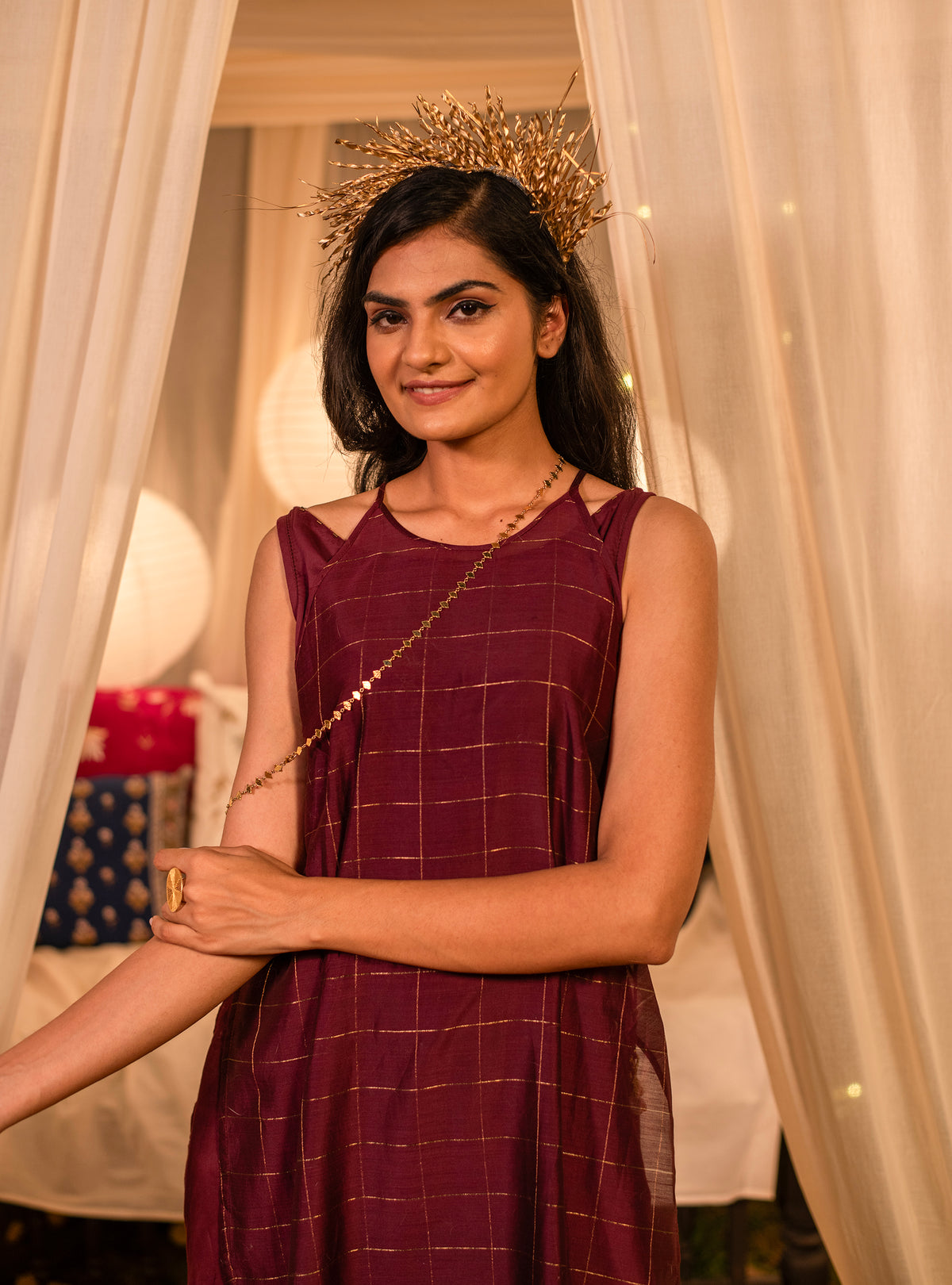 Over Dress :  Burgandy Maheshwari