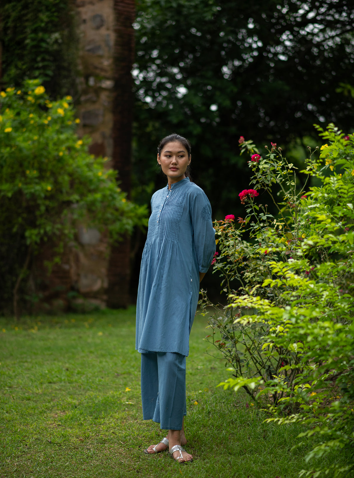 Palazzo Pant Embroidered  : Solid Mingei Voile