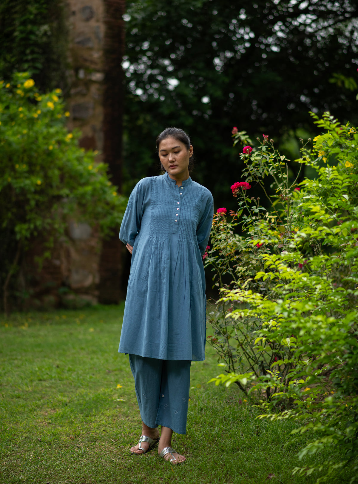 Palazzo Pant Embroidered  : Solid Mingei Voile