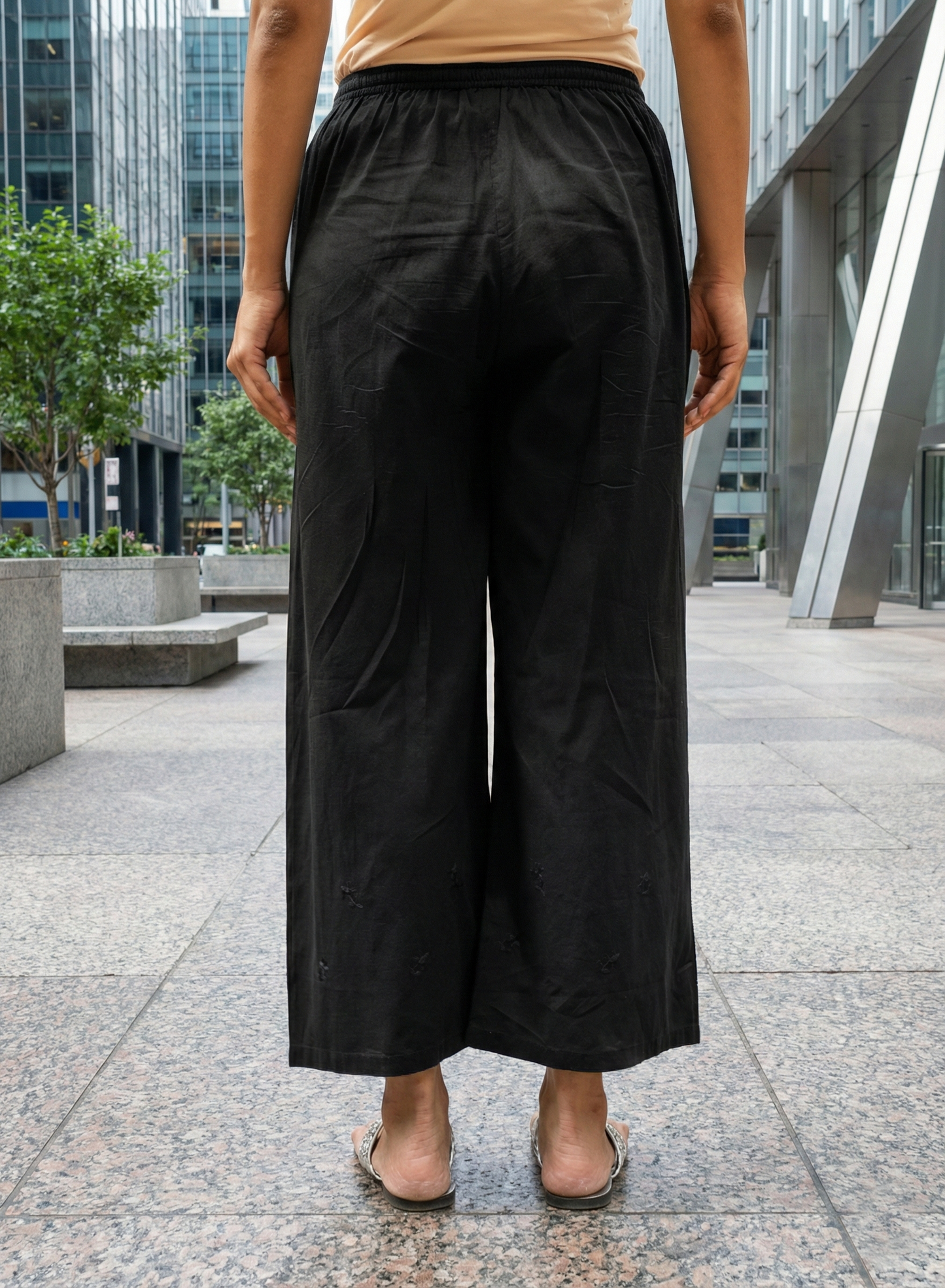Palazzo Pant Embroidered : Solid Black Voile