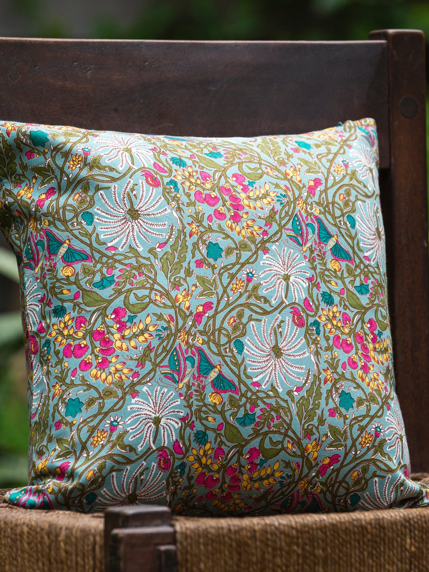 Printed Cushion Cover Reversible : Palm Teal | Sheeting