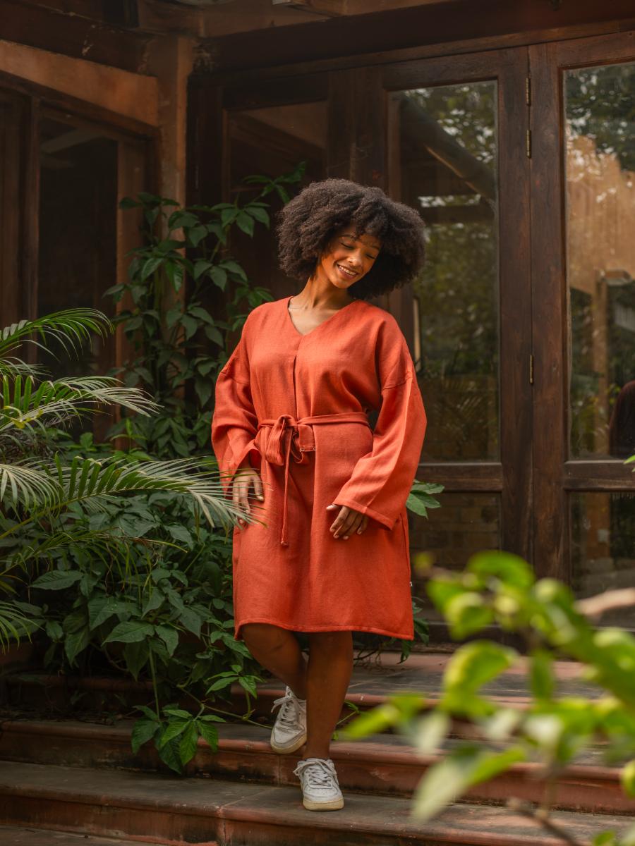 Phiren With Belt : Solid Paprika Twill Wool