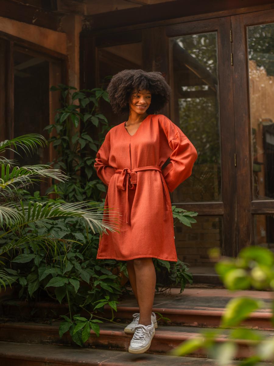 Phiren With Belt : Solid Paprika Twill Wool