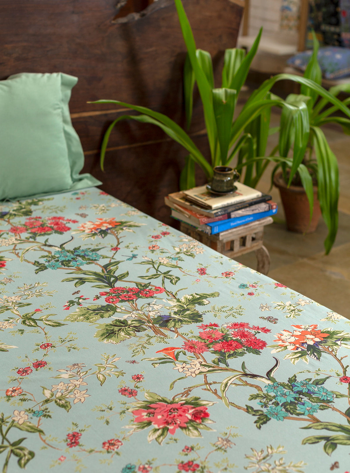 Printed Bed Sheet With Pillow : Corsica Sky Voile