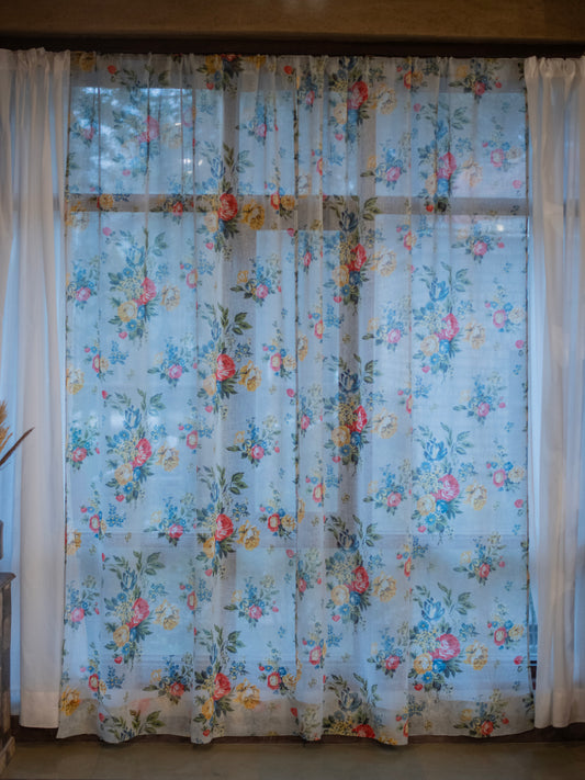 Printed Curtain : Potpourri Aqua Linen