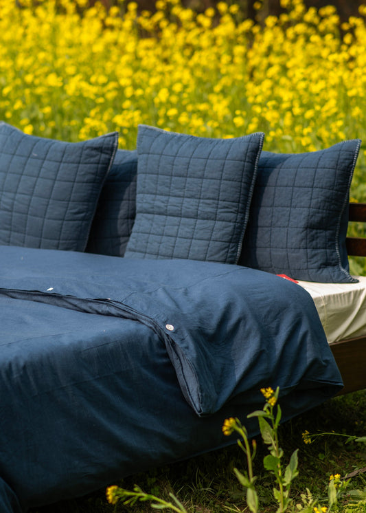 Solid Quilted Pillow Cover :  Navy Slub