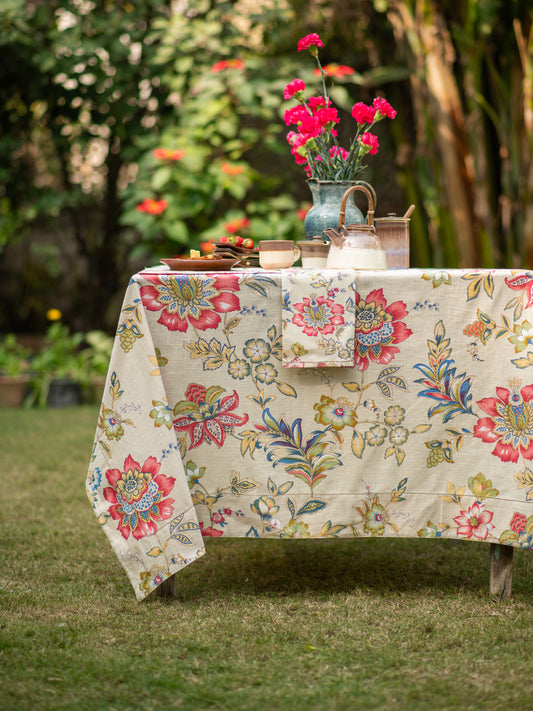 Printed Table Cloth - Beading : Rio Ivory Textured