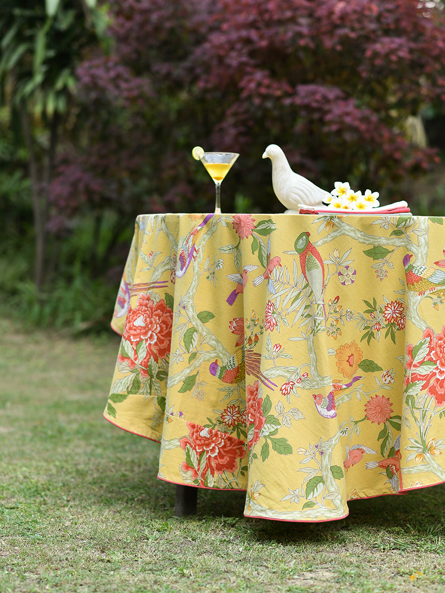Printed Round Table Cloth : Bird Yellow Sheeting