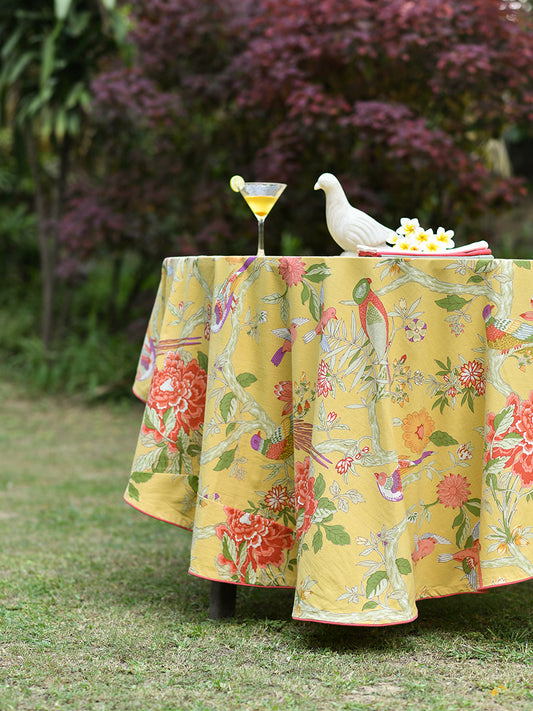 Printed Round Table Cloth : Bird Yellow Sheeting