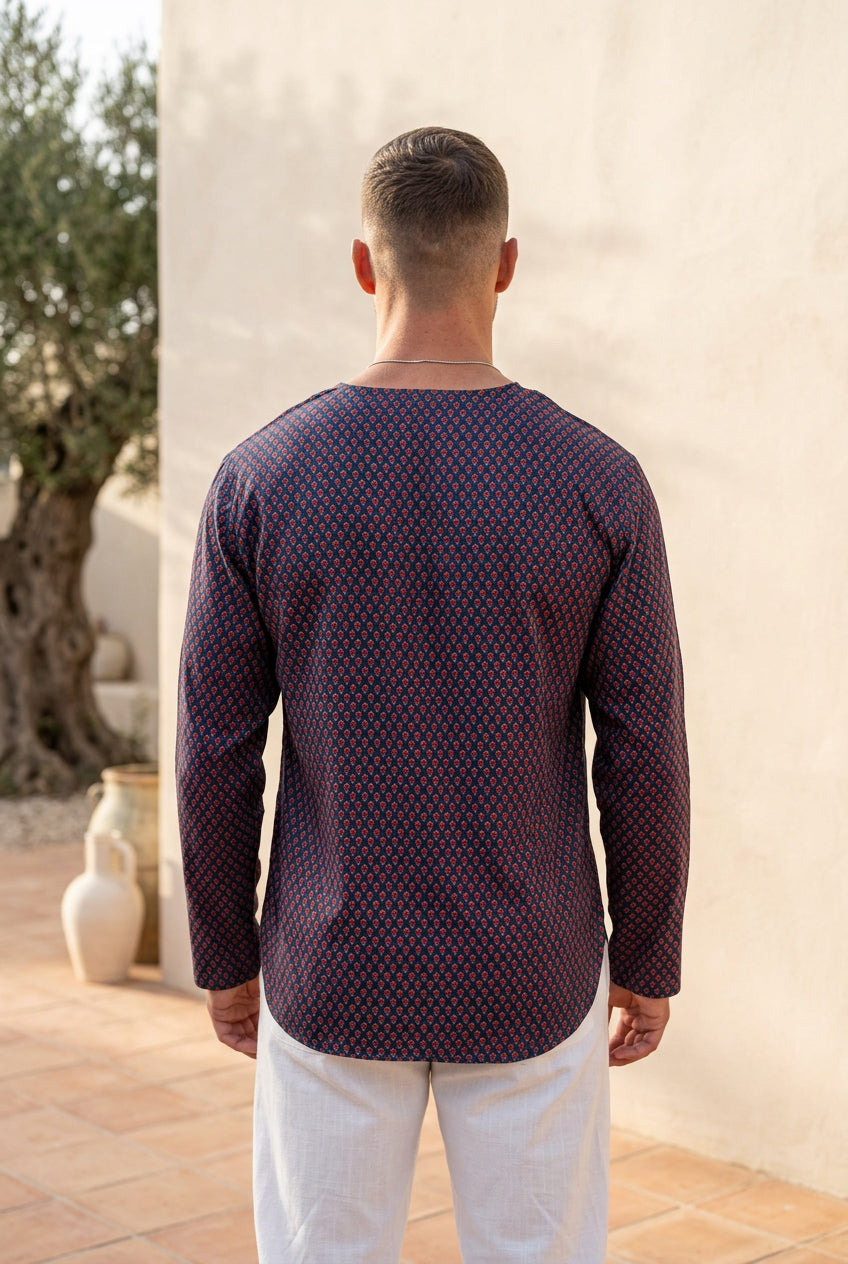 Mens Sailor Shirt Full Sleeves : Alaknanda Navy Cotton Satin