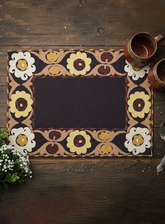 Printed Mat Set of 2 : Samarkand Beige Canvas