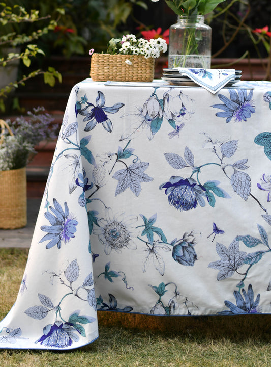 Printed Table Cloth : Serafina  Blue & White Sheeting