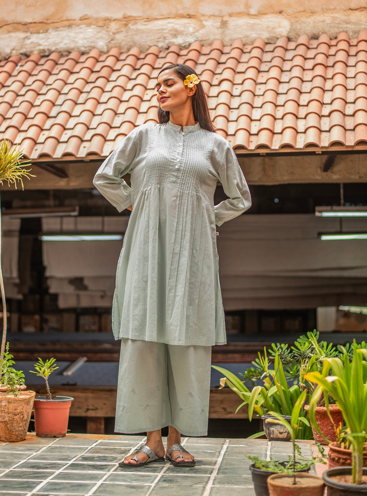 Shabnam Kurta Embroidered : Solid Aqua Voile