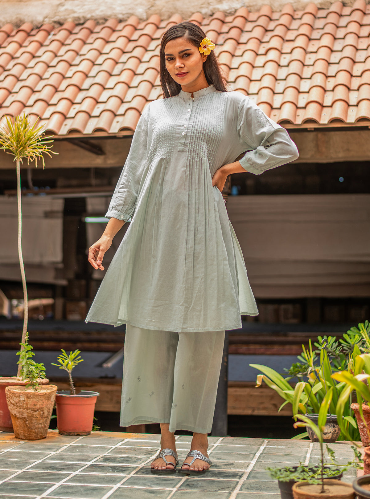 Shabnam Kurta Embroidered : Solid Aqua Voile