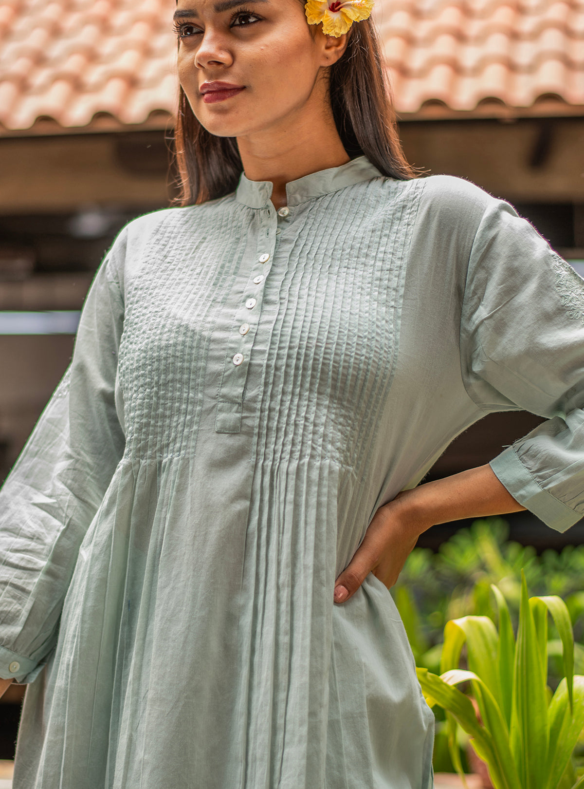 Shabnam Kurta Embroidered : Solid Aqua Voile