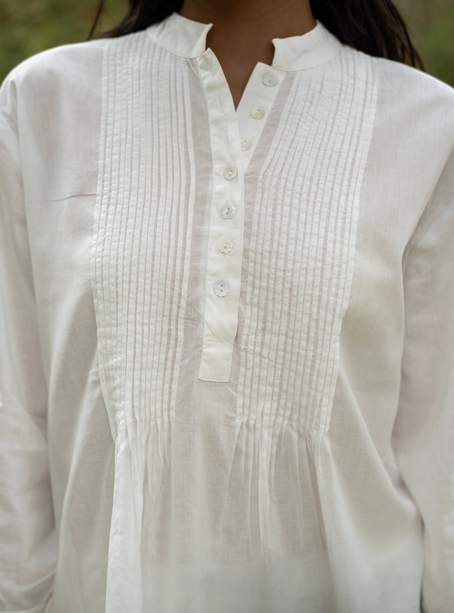 Shabnam Embroidered Top :  Solid White Voile