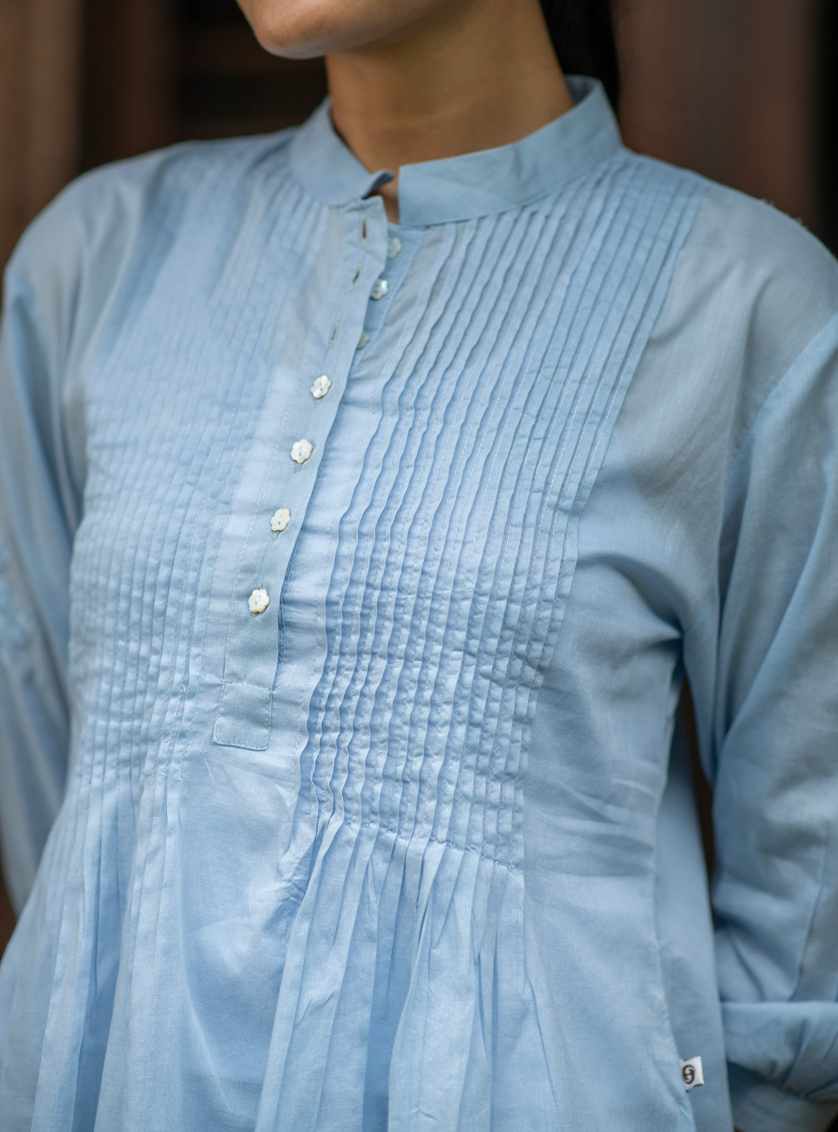Shabnam Top Emb : Solid Blue Voile