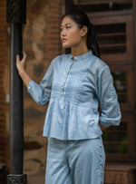 Shabnam Top Emb : Solid Blue Voile