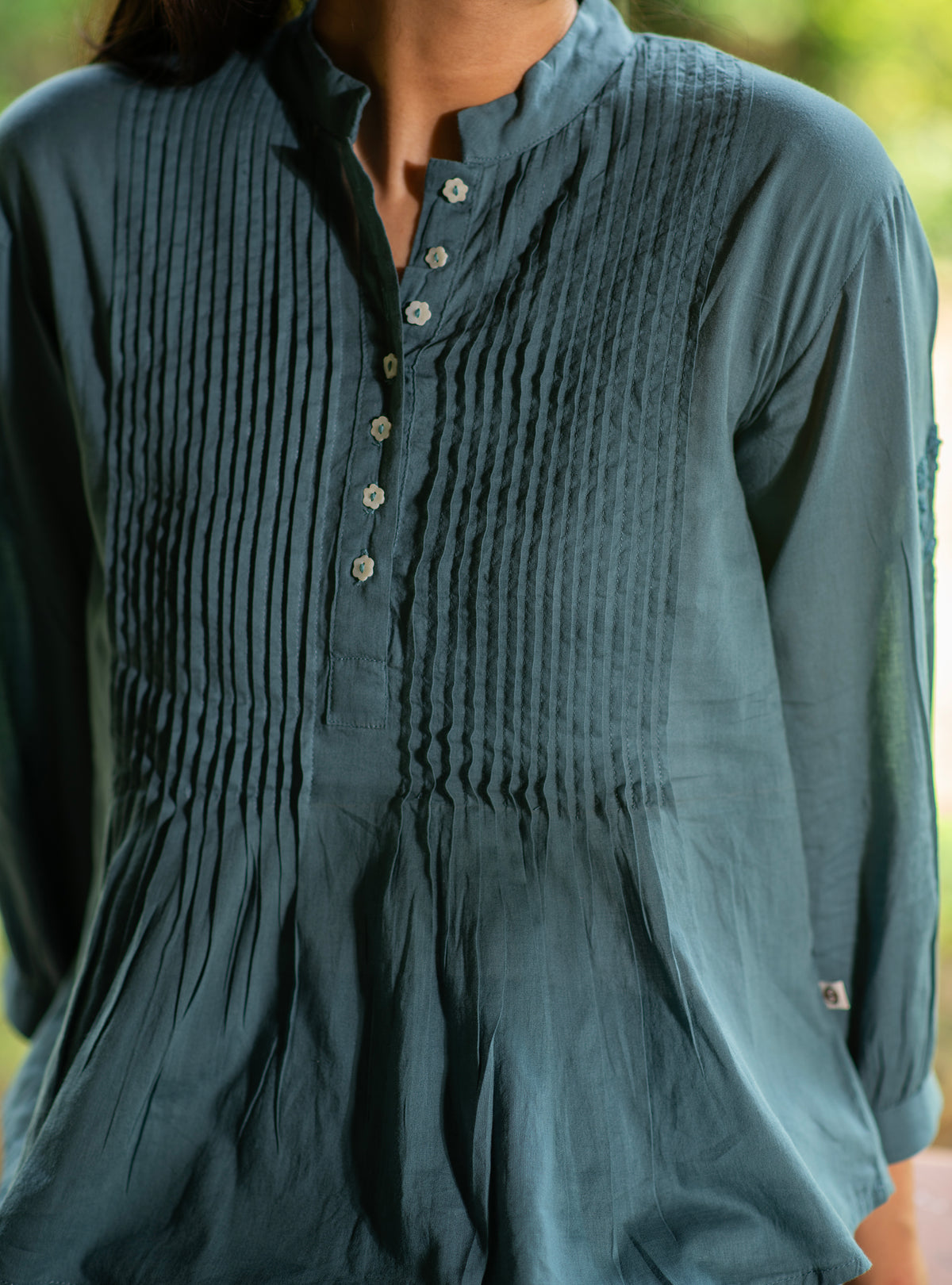 Shabnam Top Embroidered : Solid Dark Grey Voile