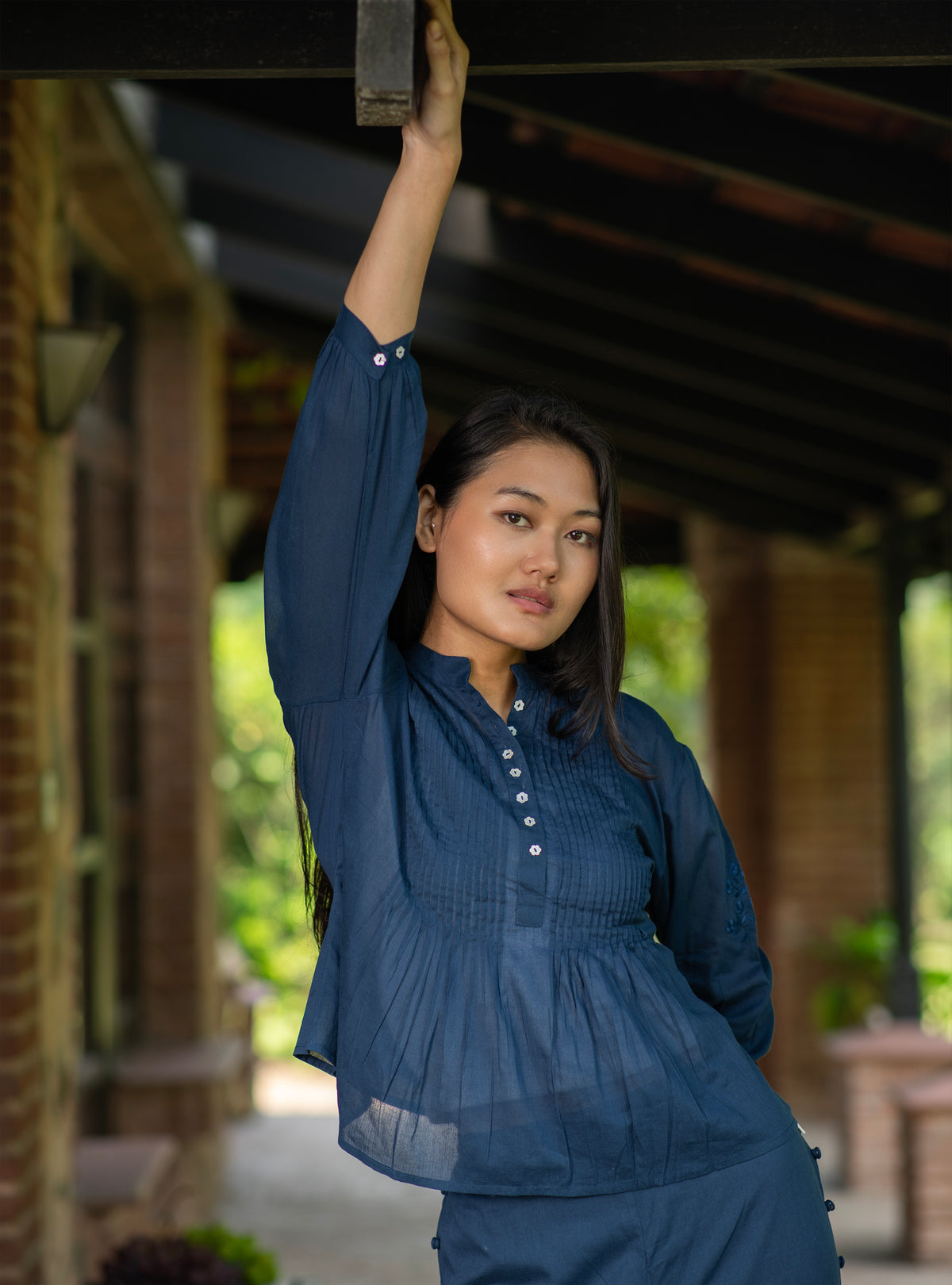 Shabnam Top Embroidered : Solid Navy Voile