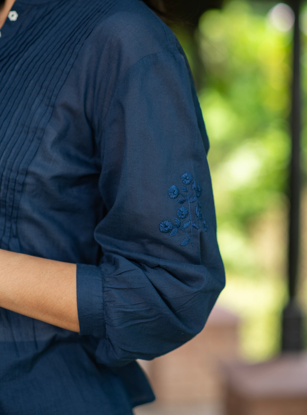 Shabnam Top Embroidered : Solid Navy Voile