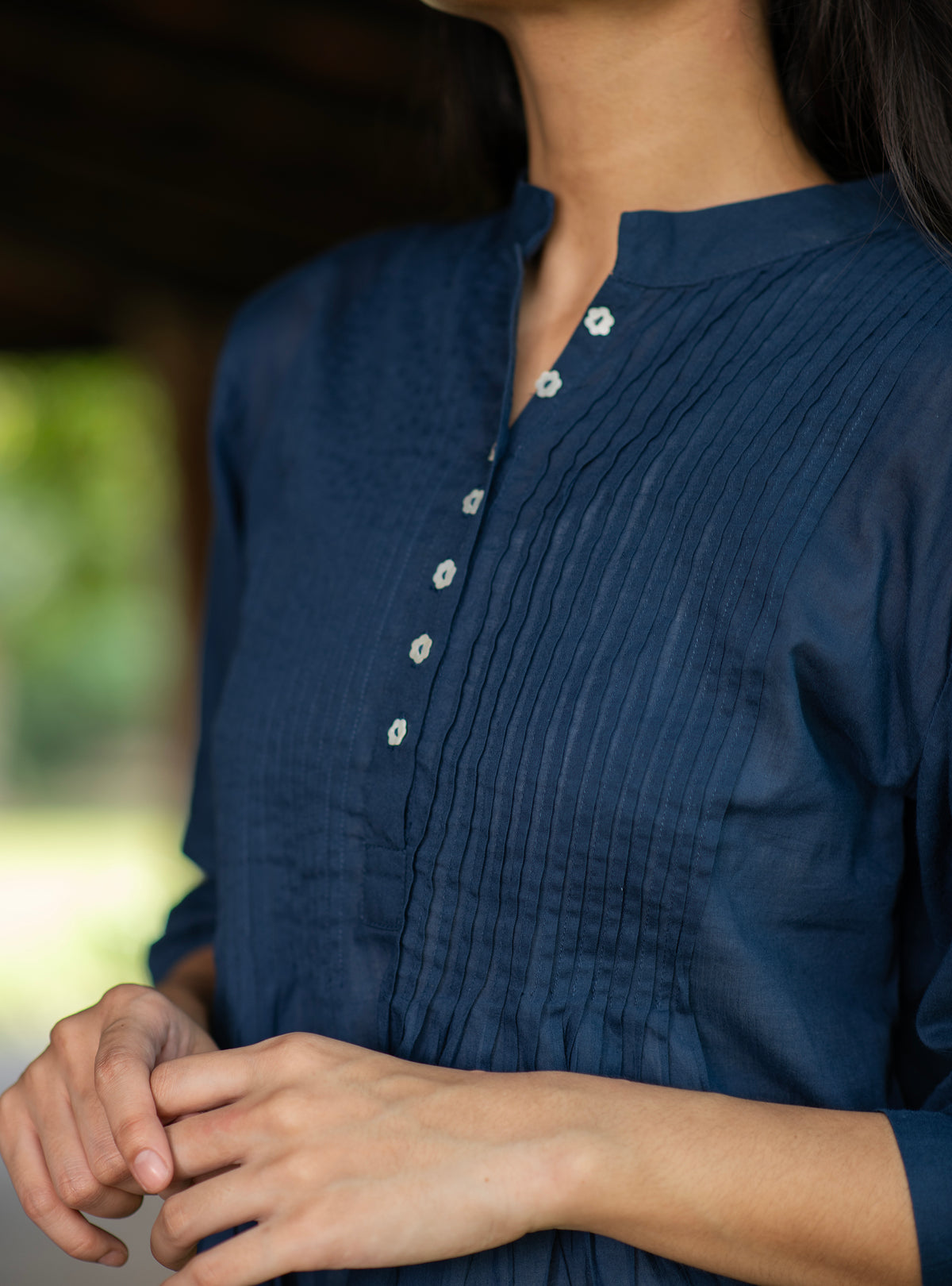 Shabnam Top Embroidered : Solid Navy Voile