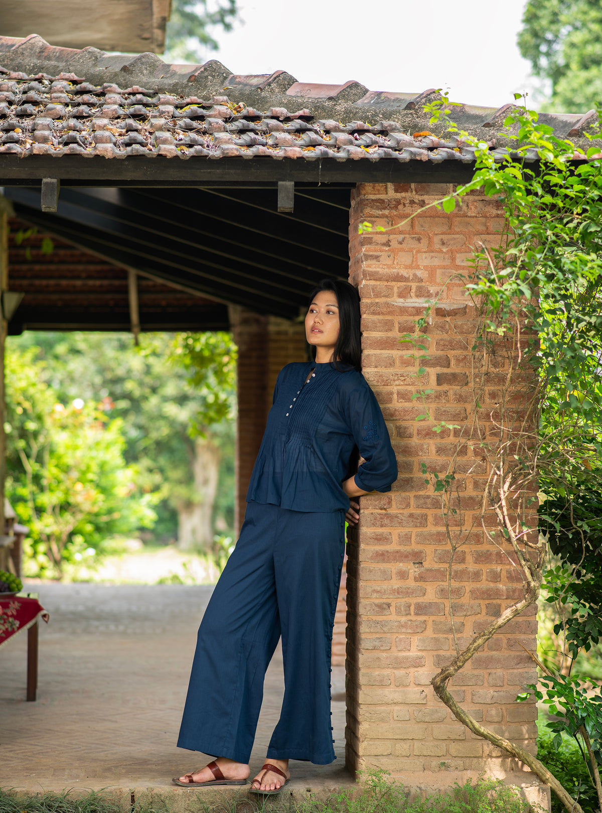 Shabnam Top Embroidered : Solid Navy Voile