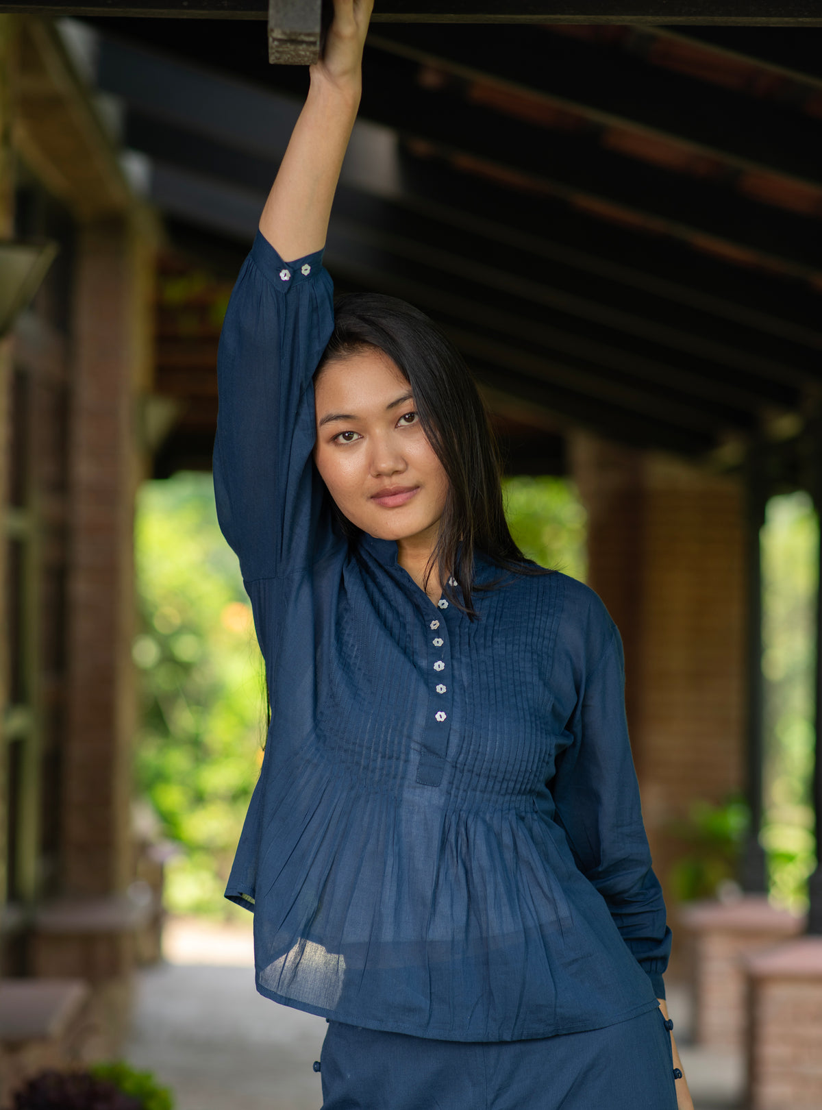Shabnam Top Embroidered : Solid Navy Voile