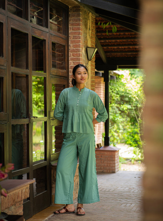 Shabnam Top Embroidered : Solid Teal Voile