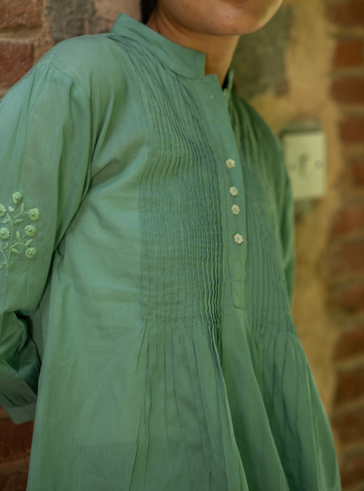 Shabnam Top Embroidered : Solid Teal Voile